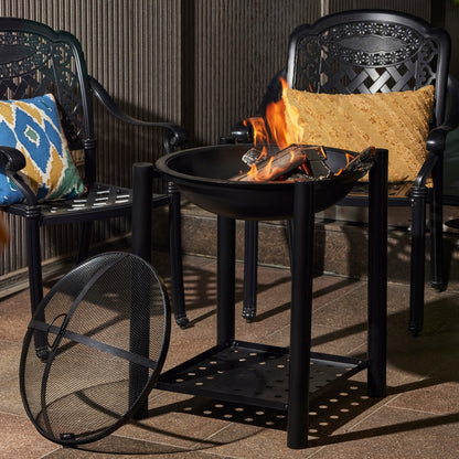 19.75 Inch Black Agio Metal Firepit with Stand and Mesh Guard