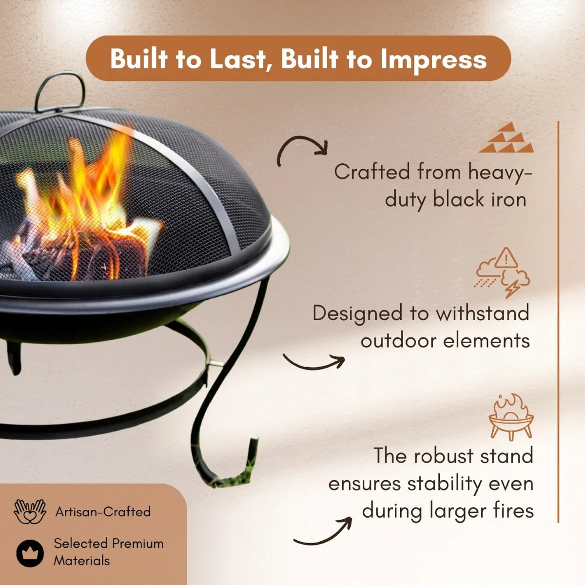 29 Inch Outdoor Iron Fire Pit Set with Mesh Guard