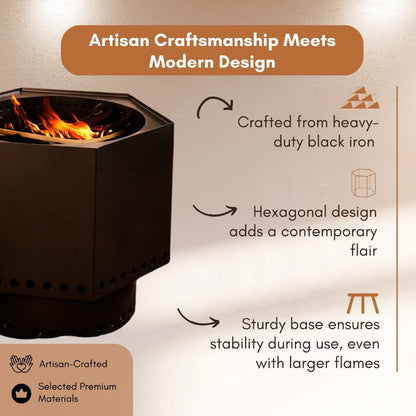 20.5 Inch Black Iron Salvo Smoke-less Hexagonal Firepit