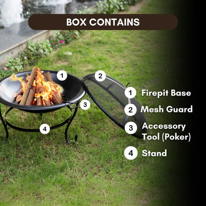 29 Inch Outdoor Iron Fire Pit Set with Mesh Guard