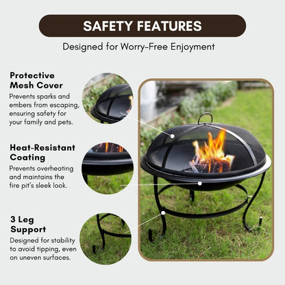 29 Inch Outdoor Iron Fire Pit Set with Mesh Guard