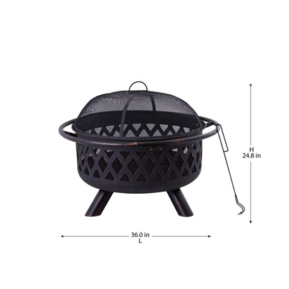 LATICE - 36 inch Black Outdoor Iron Fire Pit
