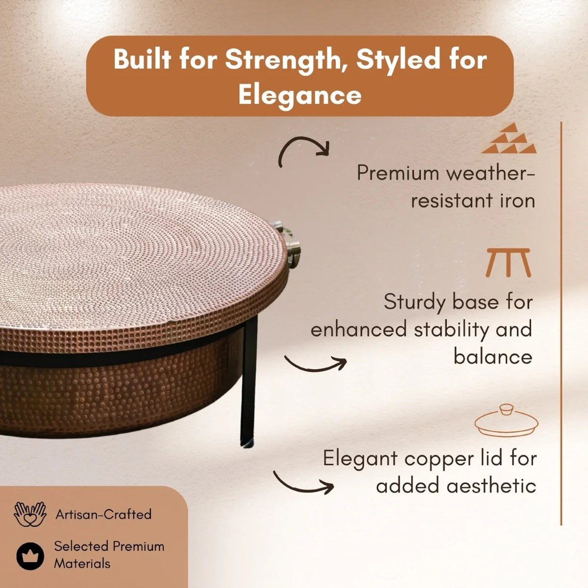 29.5 Inch Copper Fuoco Metal Kansa Large Outdoor Firepit With Mesh Guard