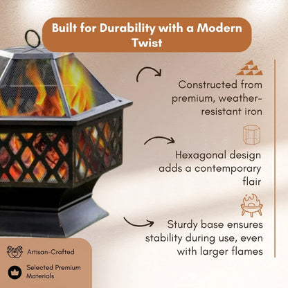 HEXAVE - 27.5 Inch Wrought Iron Hexagonal Fire Pit