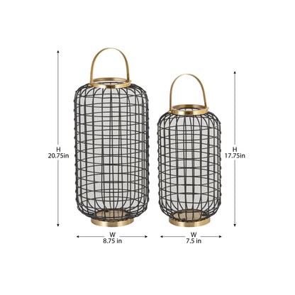 GRID BLACK METAL LANTERN - SET OF 2