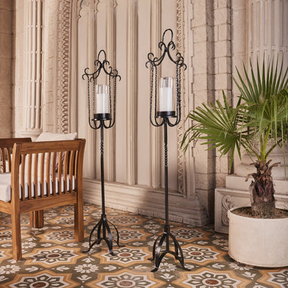 LAMP POST BLACK METAL LONG LANTERN