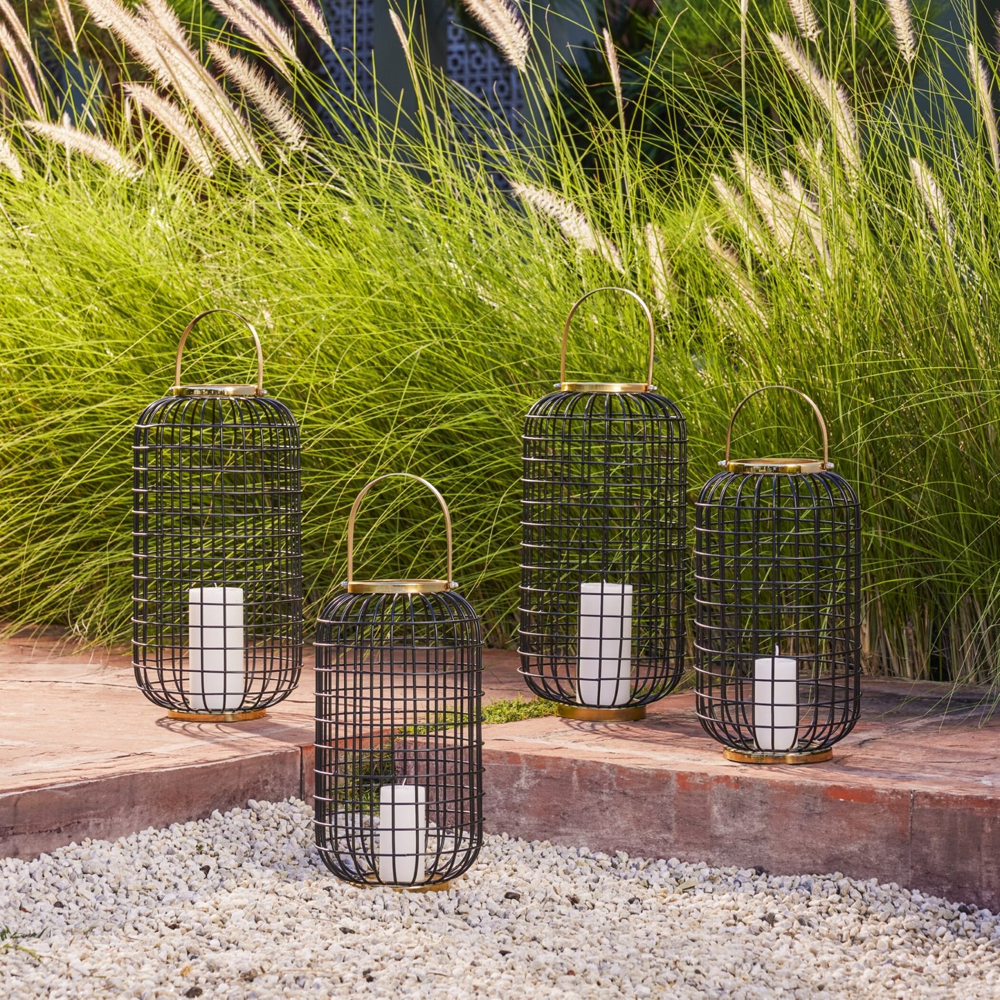 GRID BLACK METAL LANTERN - SET OF 2