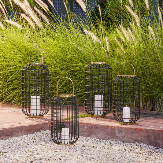 GRID BLACK METAL LANTERN - SET OF 2