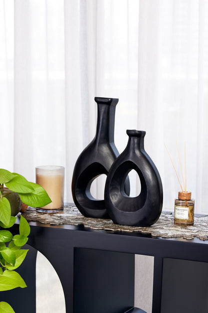 AMPHORA WOODEN BLACK TALL VASE