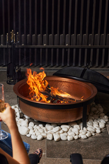 29.5 Inch Copper Fuoco Metal Kansa Large Outdoor Firepit With Mesh Guard