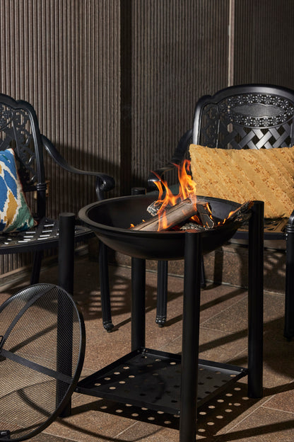 19.75 Inch Black Agio Metal Firepit with Stand and Mesh Guard