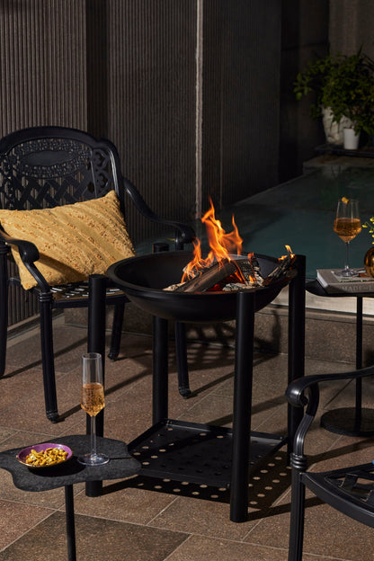 19.75 Inch Black Agio Metal Firepit with Stand and Mesh Guard