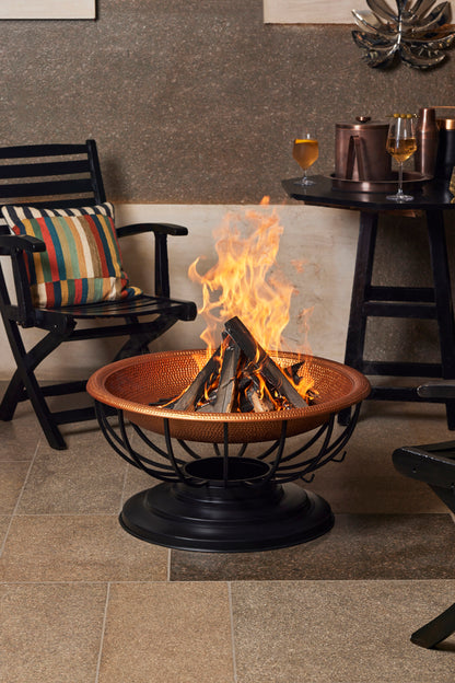28.8 Inch Copper Aithon Metal Kansa Large Firepit With Mesh Guard