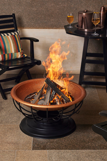 28.8 Inch Copper Aithon Metal Kansa Large Firepit With Mesh Guard