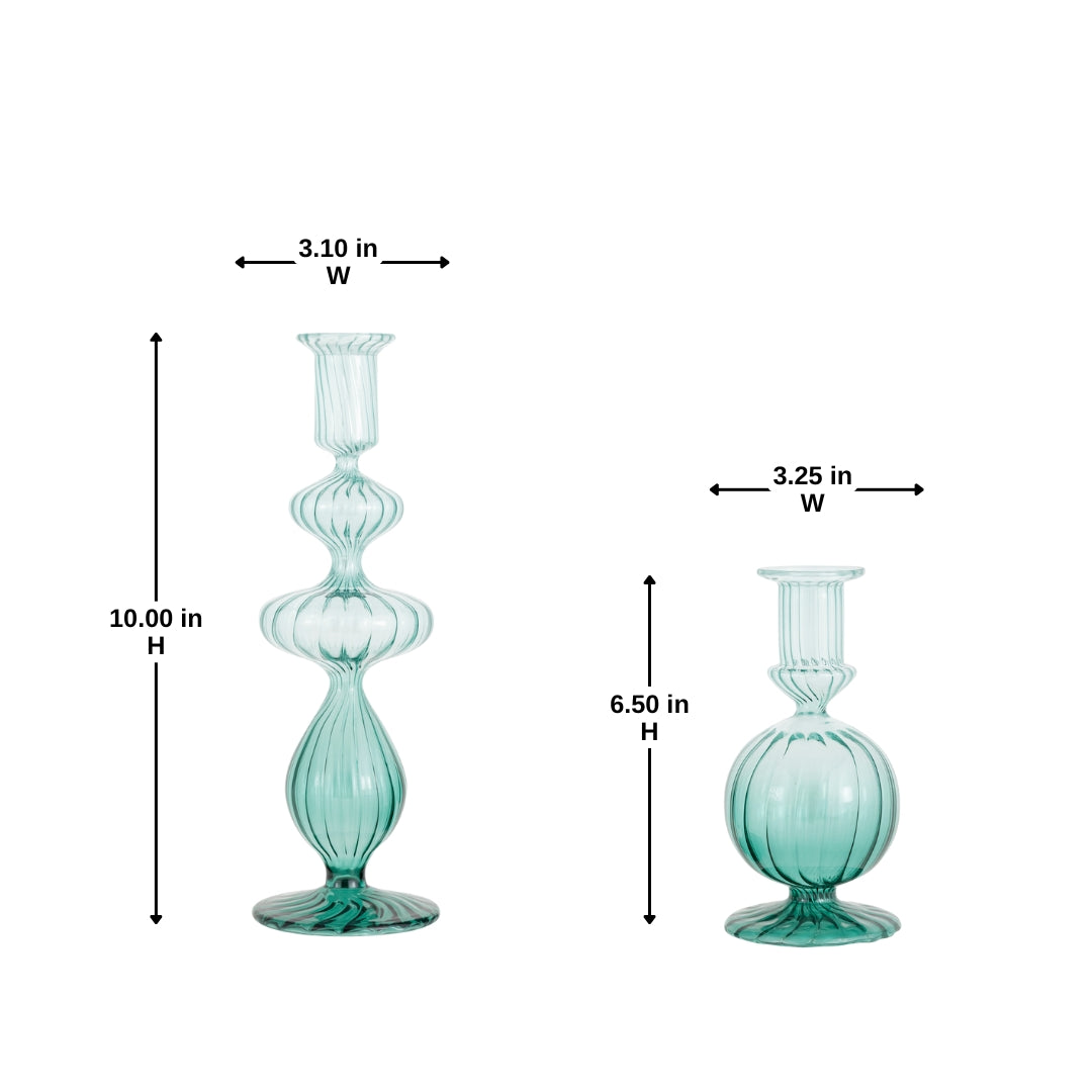 Verde Ripple Glass Candle Holder - Set of 2
