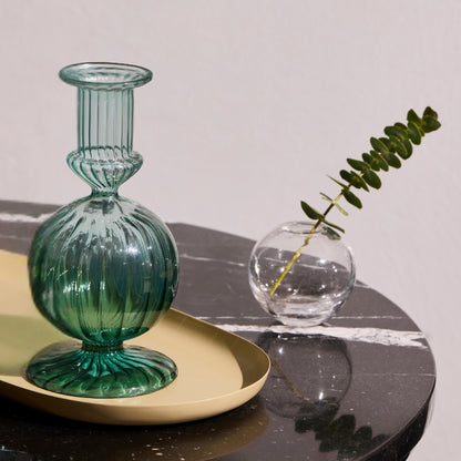 Verde Ripple Glass Candle Holder - Set of 2