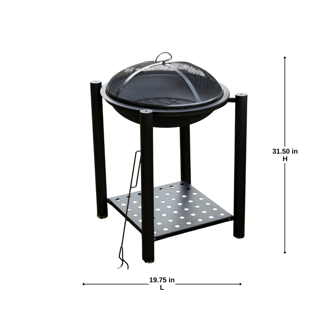19.75 Inch Black Agio Metal Firepit with Stand and Mesh Guard