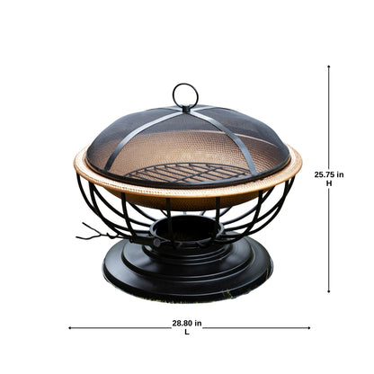 28.8 Inch Copper Aithon Metal Kansa Large Firepit With Mesh Guard