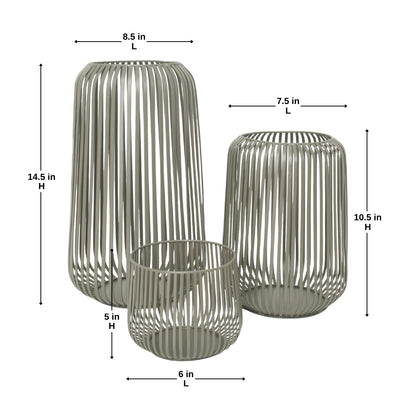LINEAR MESH OLIVE METAL LANTERNS - Set of 3
