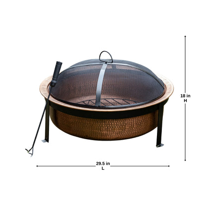 29.5 Inch Copper Fuoco Metal Kansa Large Outdoor Firepit With Mesh Guard