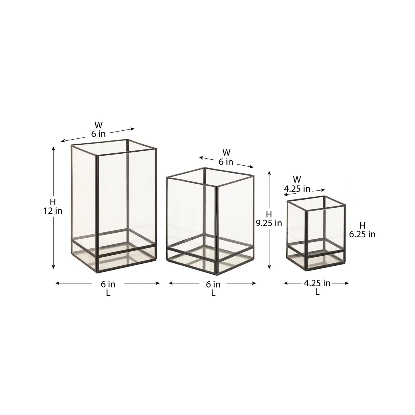 Square Glass Lantern - Set of 3