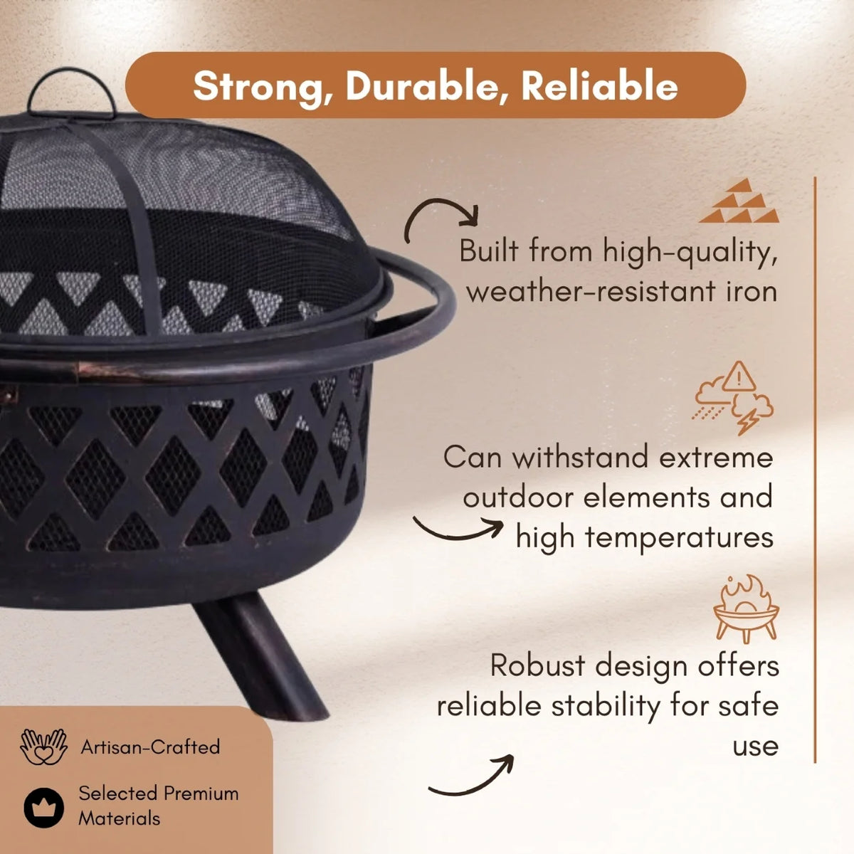 LATICE - 36 inch Black Outdoor Iron Fire Pit