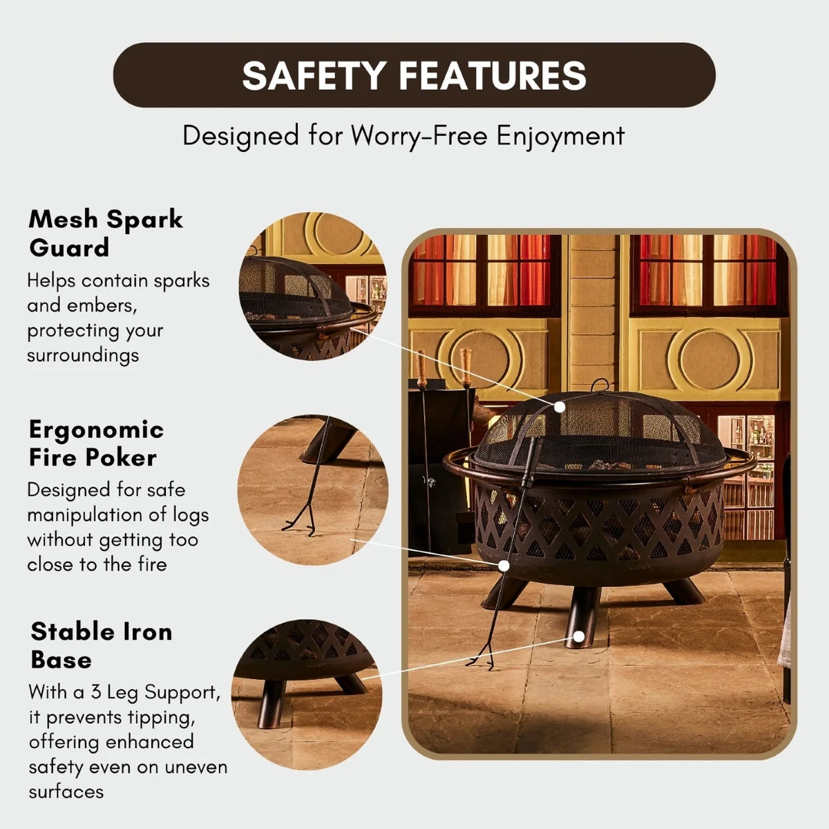LATICE - 36 inch Black Outdoor Iron Fire Pit