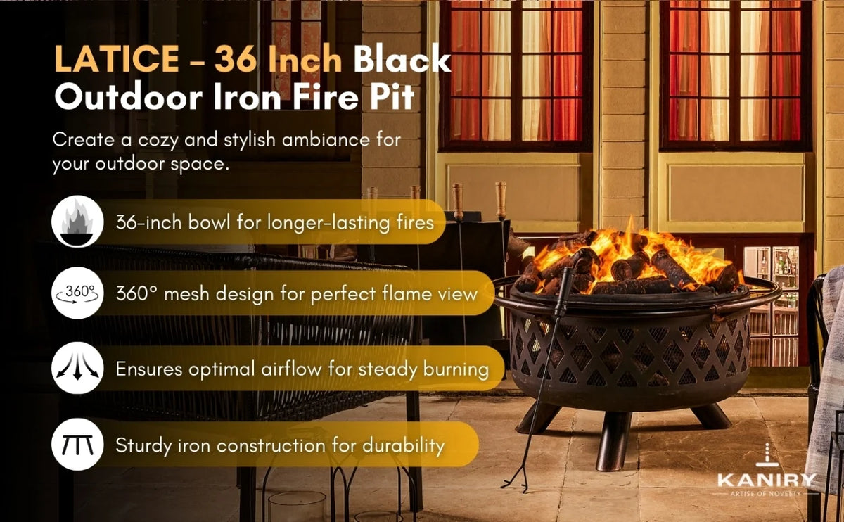 LATICE - 36 inch Black Outdoor Iron Fire Pit