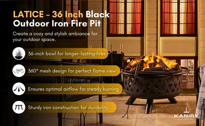 LATICE - 36 inch Black Outdoor Iron Fire Pit