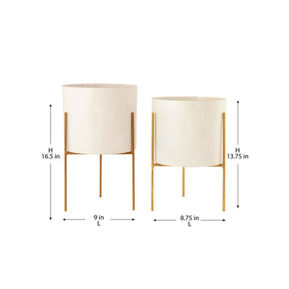 White&Gold Planters- Set Of 2