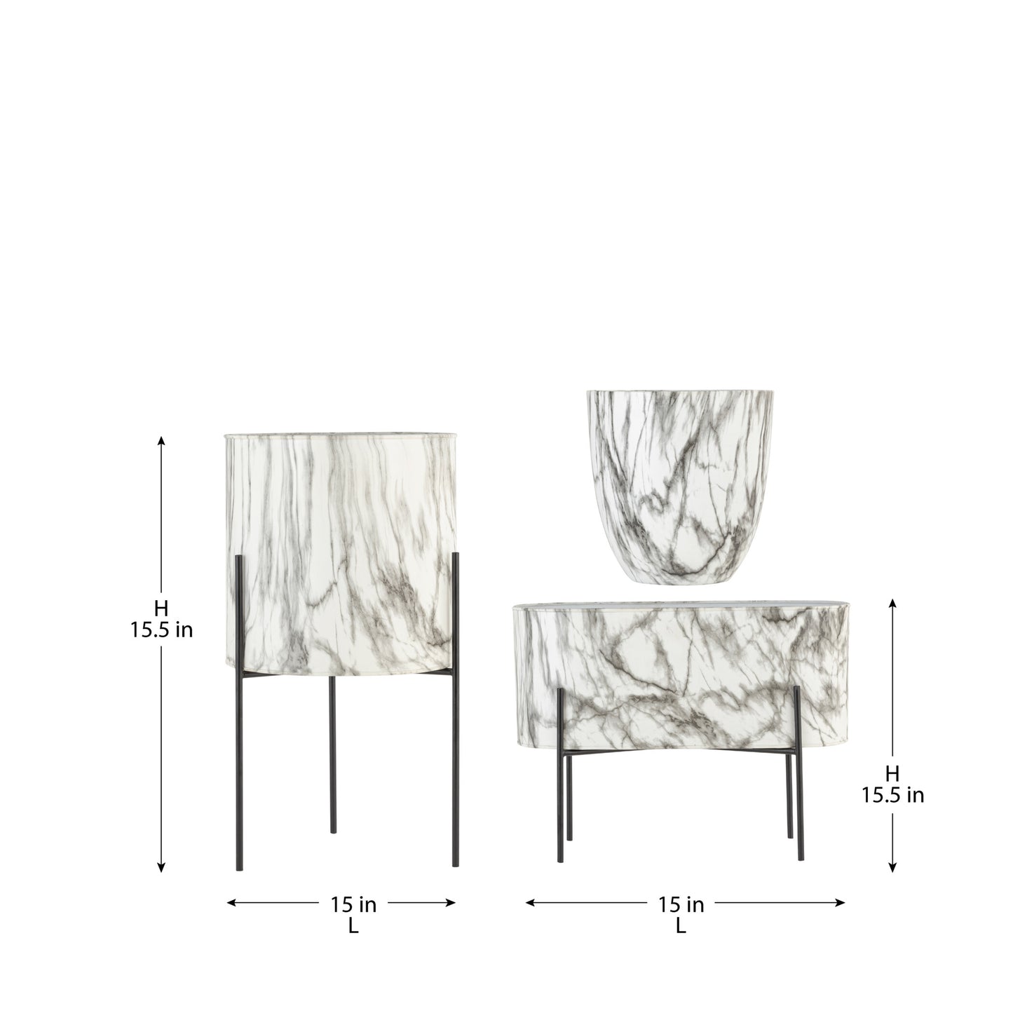 CARERRA WHITE BLACK METAL PLANTER