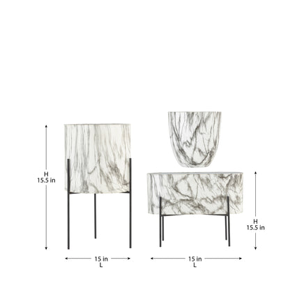 CARERRA WHITE BLACK METAL PLANTER