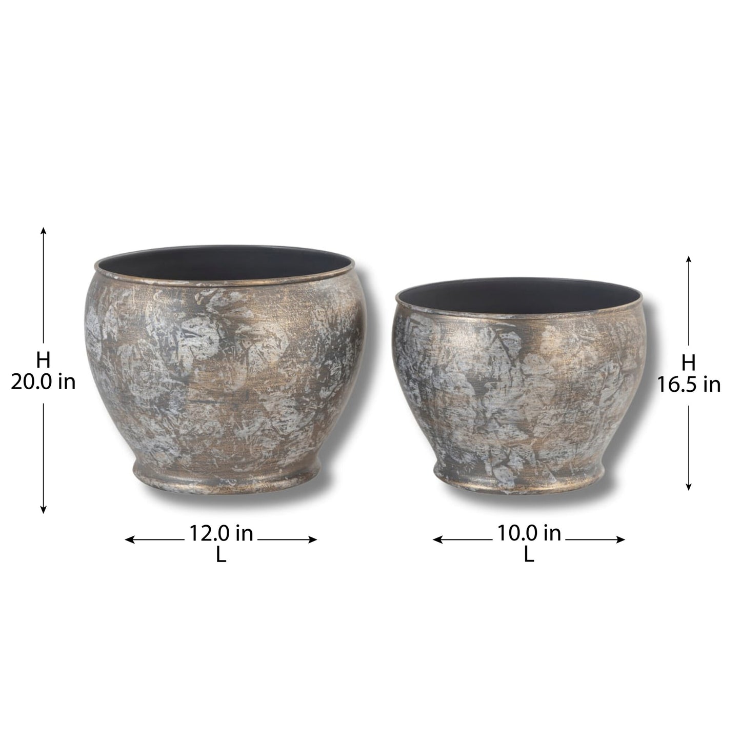 VINTAGE BIG METAL TEXTURE PLANTER- SET OF 2