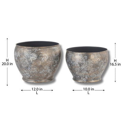 VINTAGE BIG METAL TEXTURE PLANTER- SET OF 2