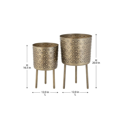 CROCO ANTIQUE IRON METAL PLANTER- SET OF 2