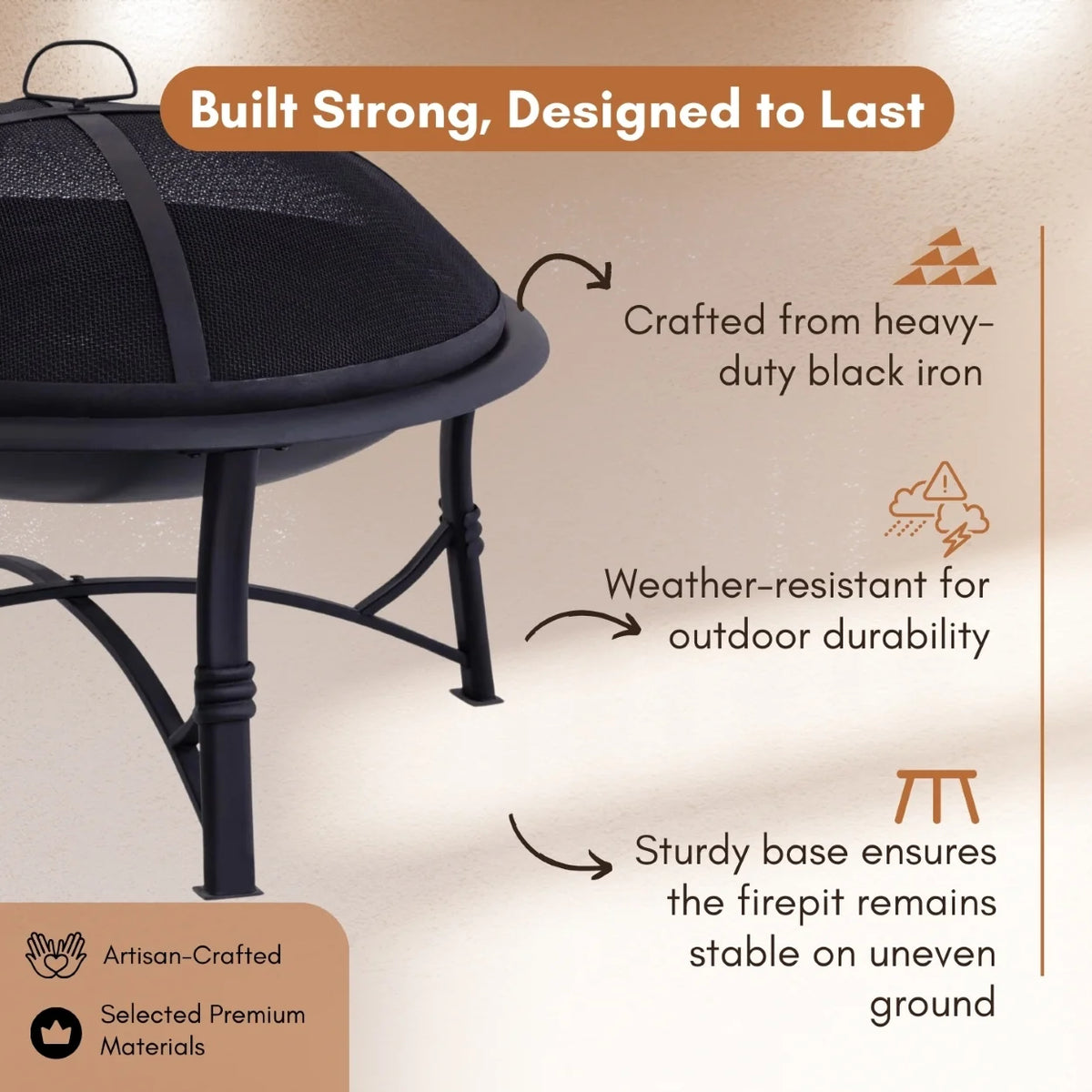 PALEMO - 29.3 Inch Outdoor Iron Fire Pit Set with Airflow technology