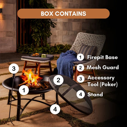 PALEMO - 29.3 Inch Outdoor Iron Fire Pit Set with Airflow technology