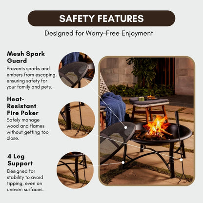 PALEMO - 29.3 Inch Outdoor Iron Fire Pit Set with Airflow technology
