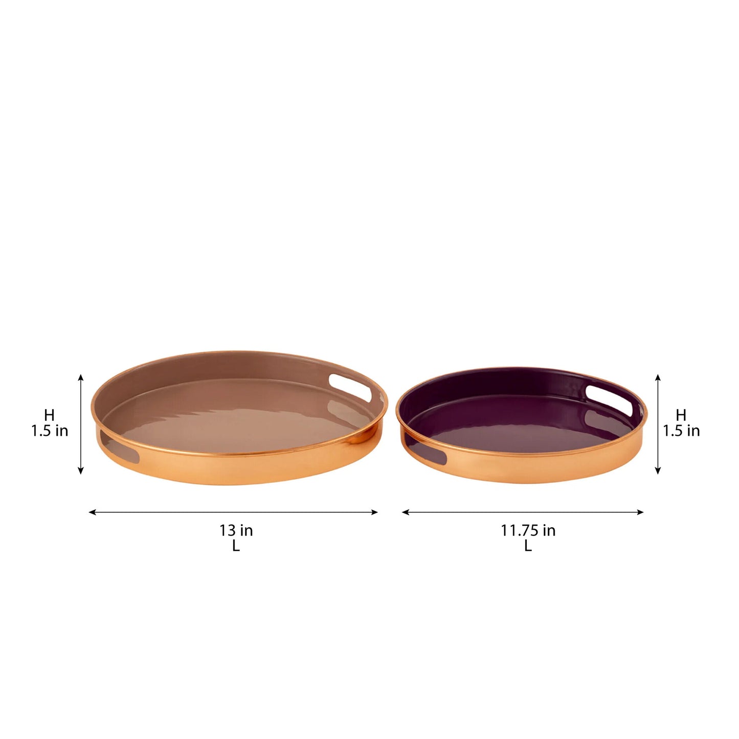 Enamel Round Copperside Tray- Set Of 2