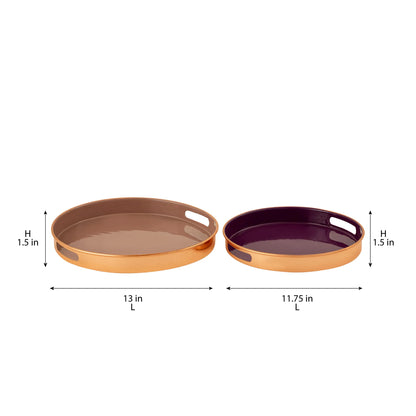 Enamel Round Copperside Tray- Set Of 2