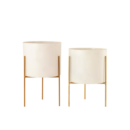 White&Gold Planters- Set Of 2