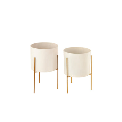White&Gold Planters- Set Of 2