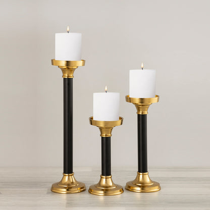 Black & Gold Candle Holders- Set Of 3