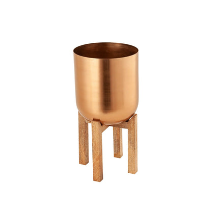 Wood Stand With Copper Planter