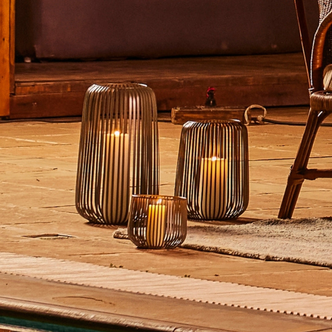 LINEAR MESH OLIVE METAL LANTERNS - Set of 3