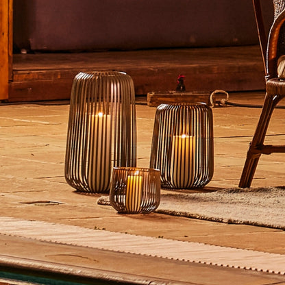 LINEAR MESH OLIVE METAL LANTERNS - Set of 3