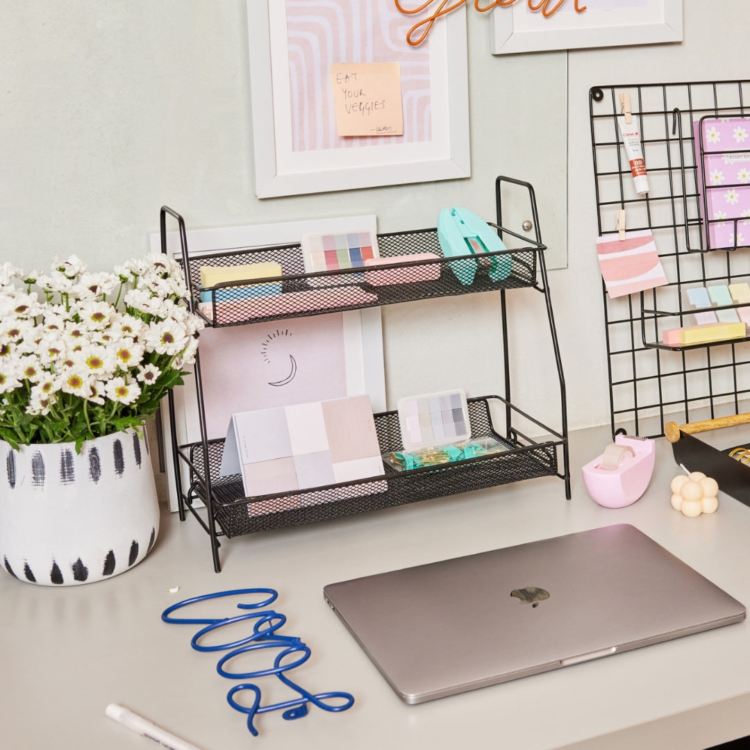 TIDY UP 2 TIER METAL MESH RACK