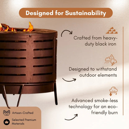 24.5 Inch Black Iron Volley Smoke-less Firepit