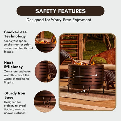 24.5 Inch Black Iron Volley Smoke-less Firepit