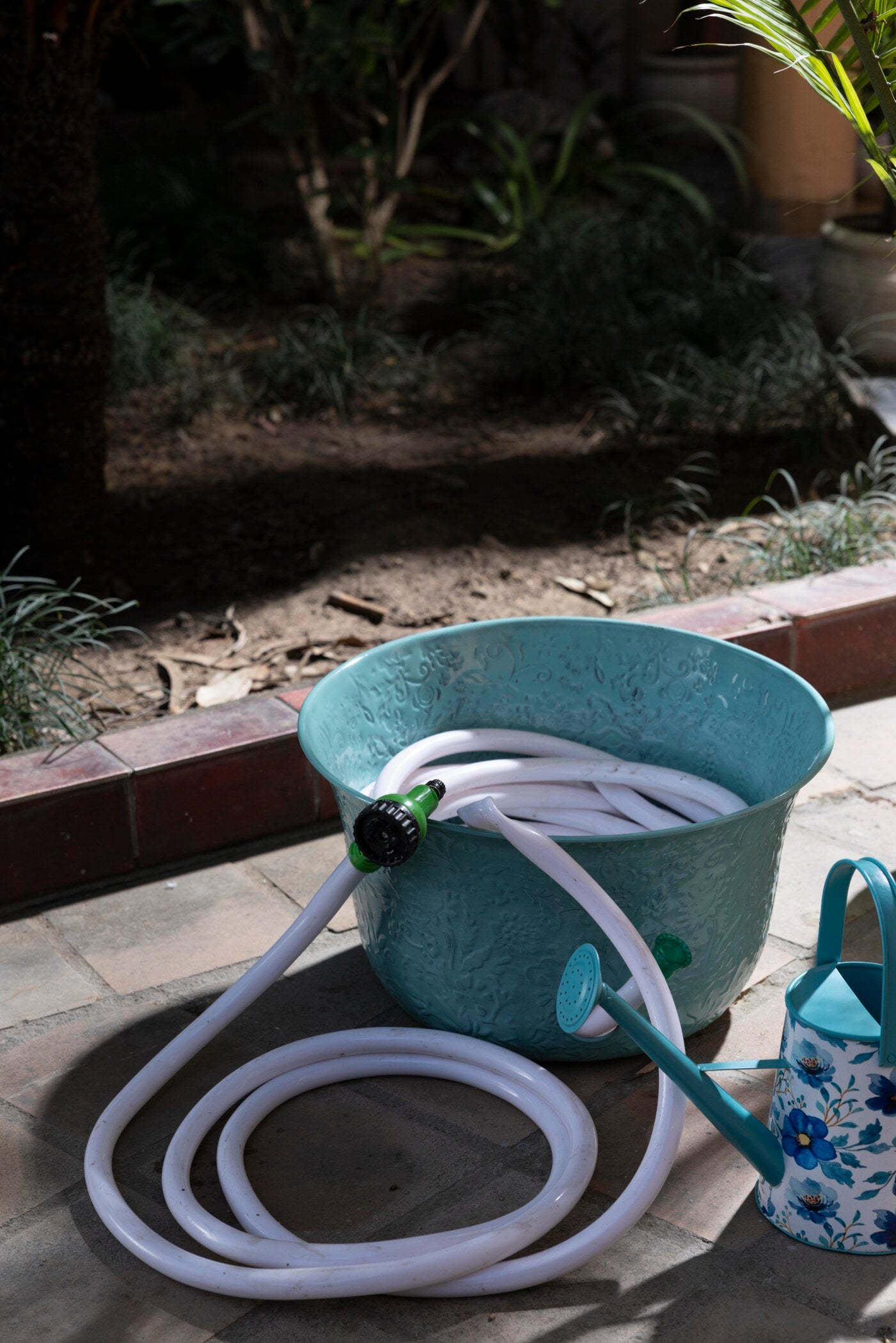 Turquoise Metal Hose Pot